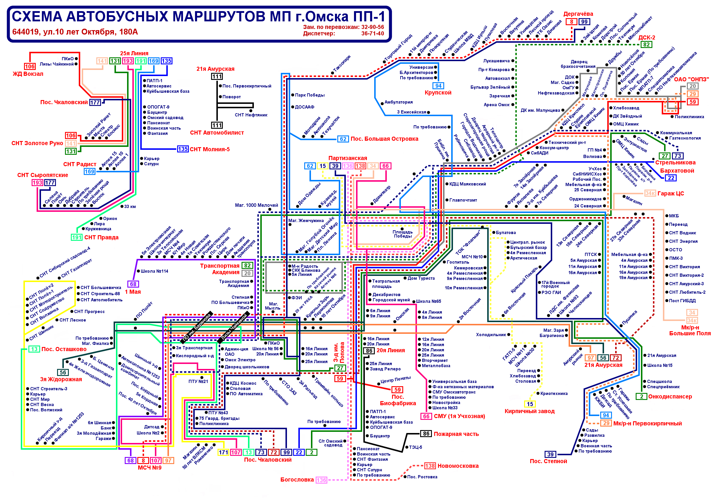 Схема маршрутов 6 автобусного парка